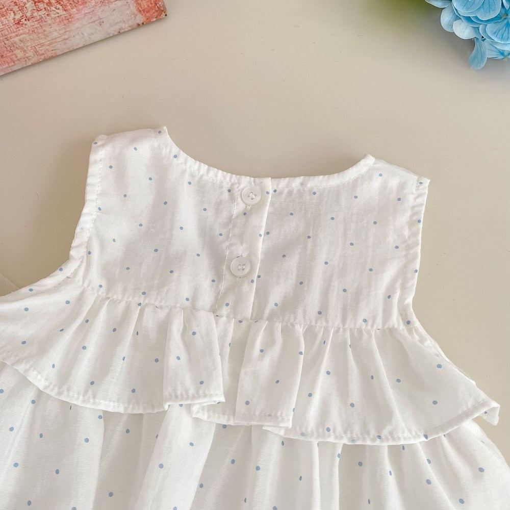 Baby Kids Girls Sleeveless Dots Pattern Top and Blue Shorts 2-Piece Clothing Set