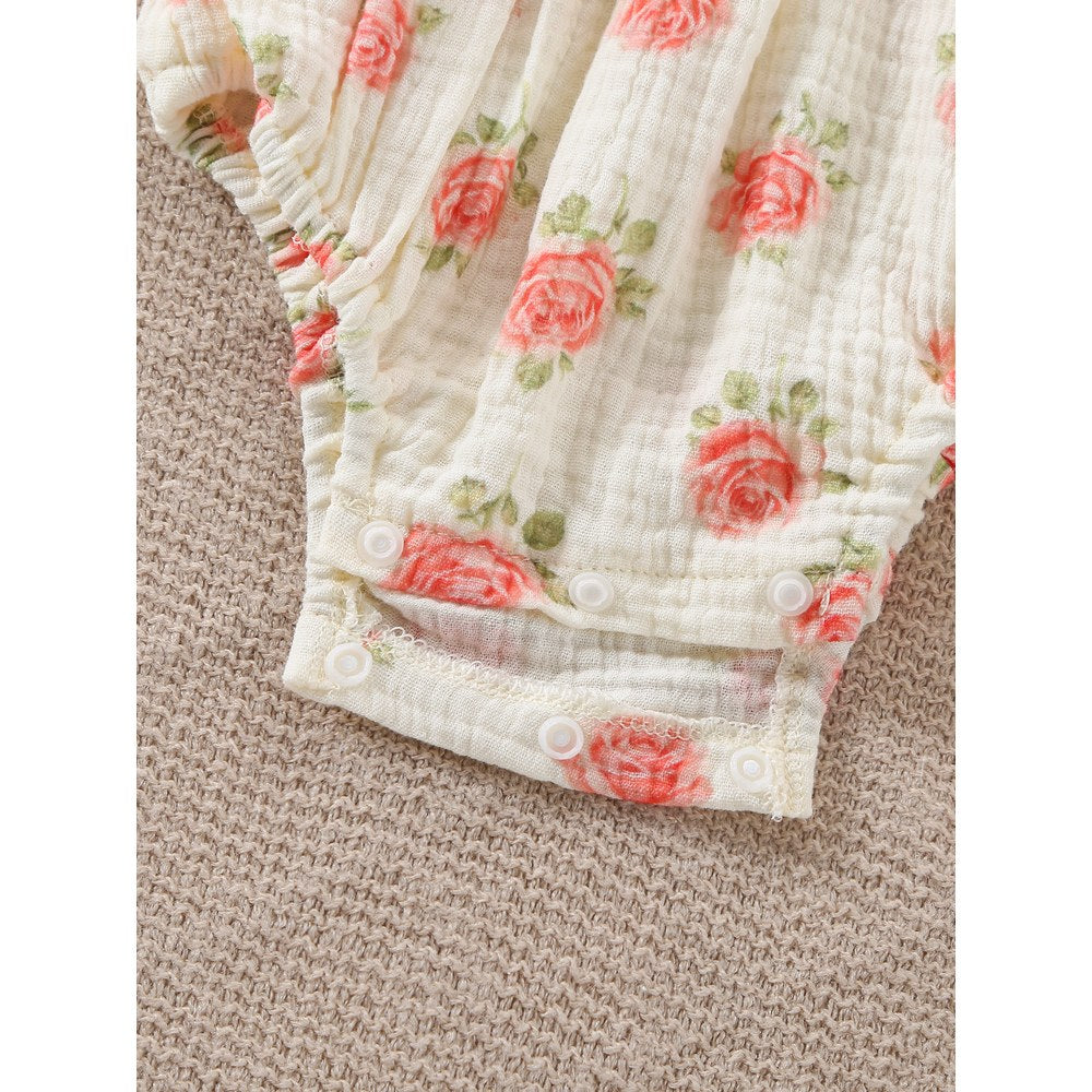 Baby Kids Girls Sleeveless Flowers Pattern Bodysuit with Hat