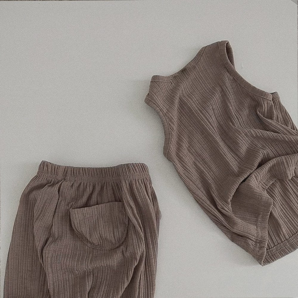 Baby Kids Sleeveless Striped Plain Vest and Pants 2-Piece Clothing Set
