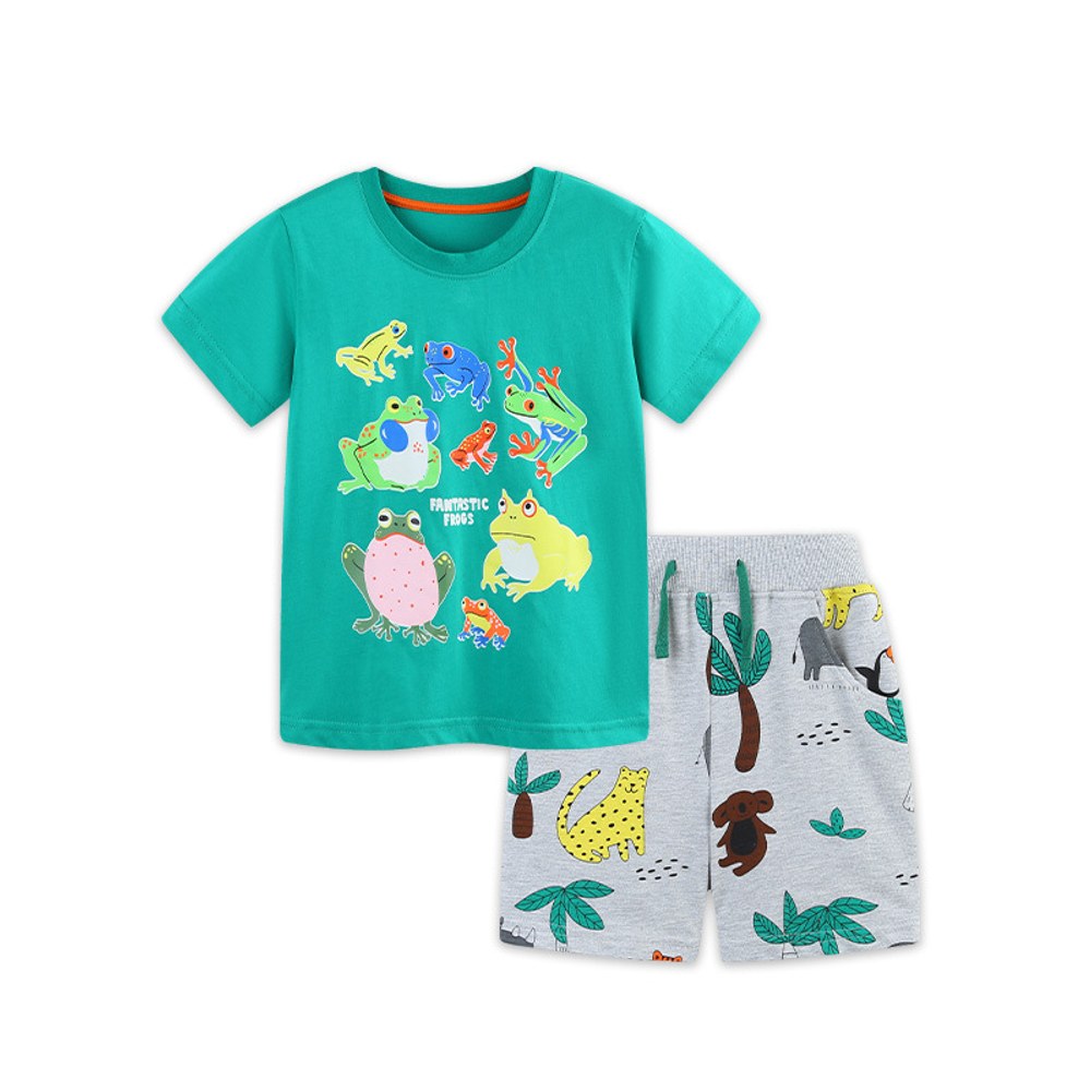 Baby Kids Boys Short Sleeves Animals Cartoon Pattern T-shirt and Shorts 2-Piece Clothing Set