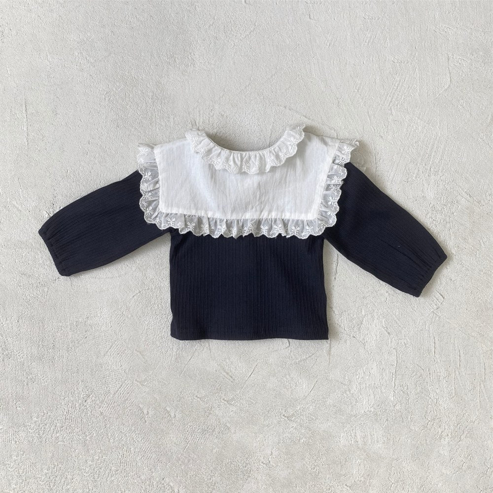Baby Kids Girls Long Sleeves Lace Trim Collar Single Breasted Top