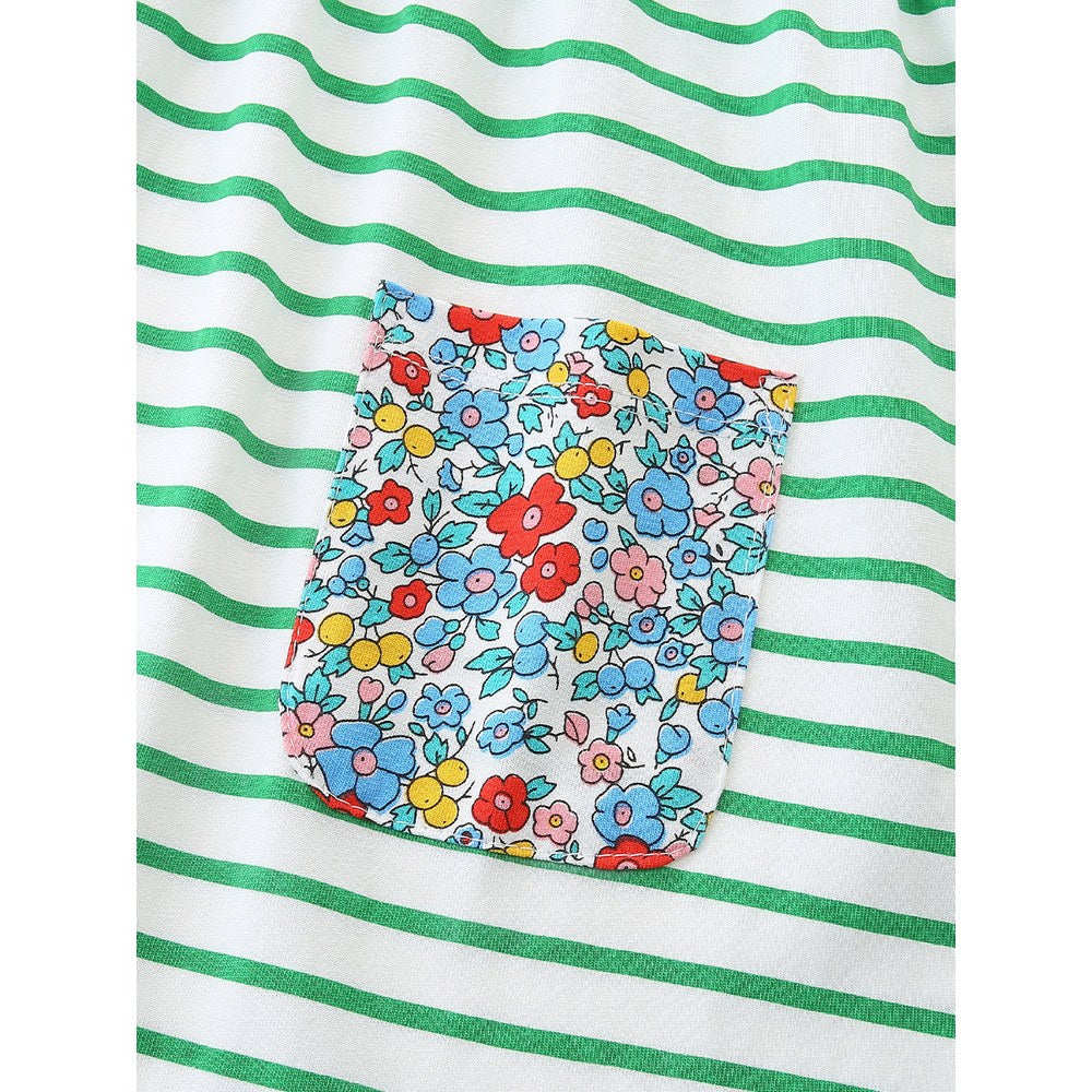 Baby Kids Girls Princess Striped and Flowers Pattern Long Sleeves Dress