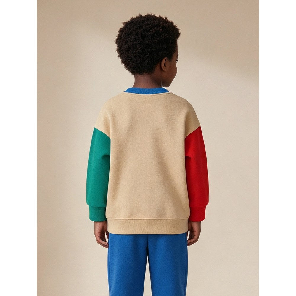Kids Boys Cartoon Pattern Crew Neck Color Patchwork Long Sleeves Sweatshirt