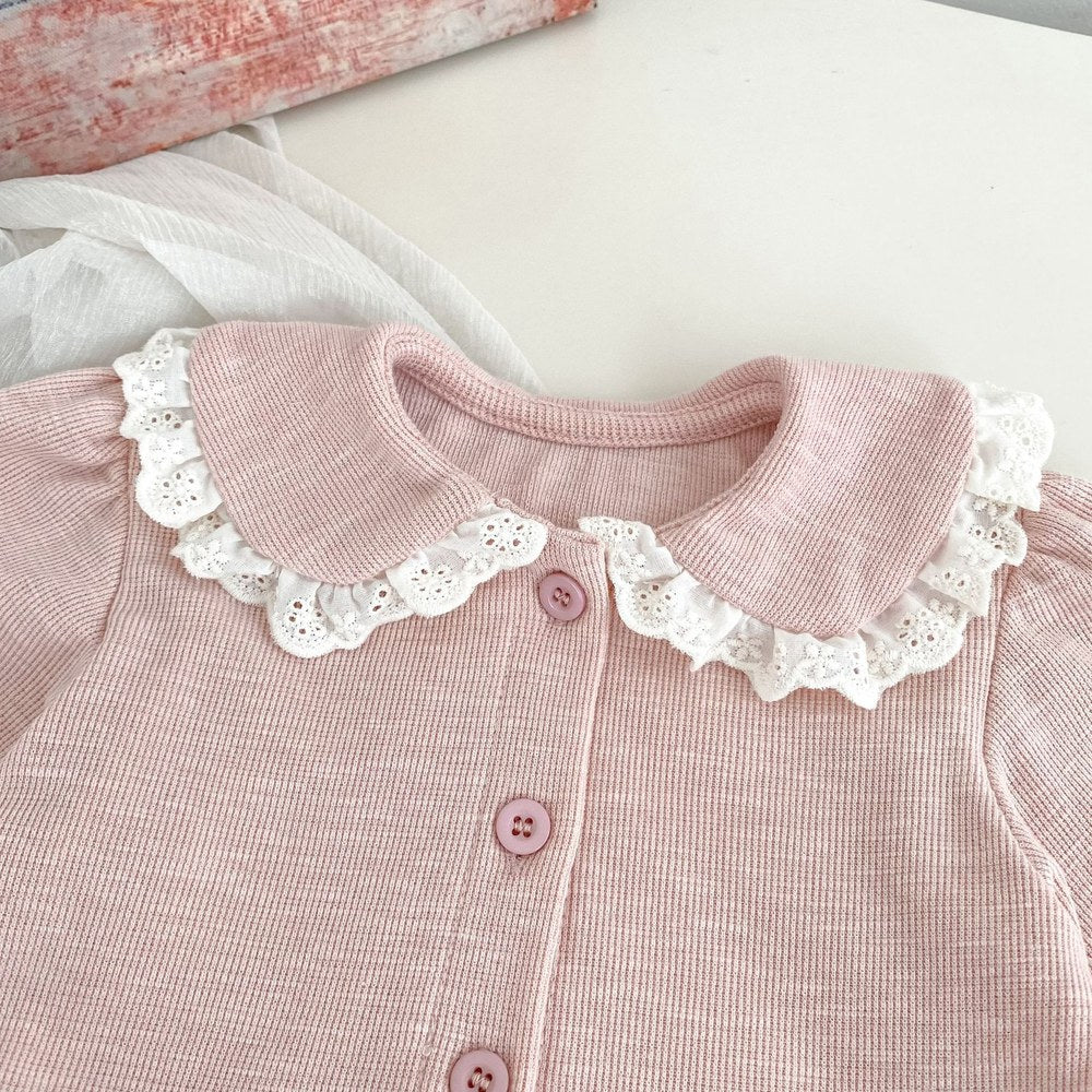 Baby Kids Girls Long Sleeves Lace Trim Cardigan and Sleeveless Bodysuit 2-Piece Clothing Sets