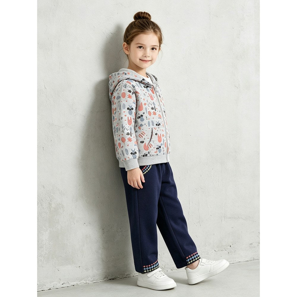 Baby Kids Girls Cartoon Pattern Long Sleeves Coat and Embroidery Pants 2-piece Clothing Set