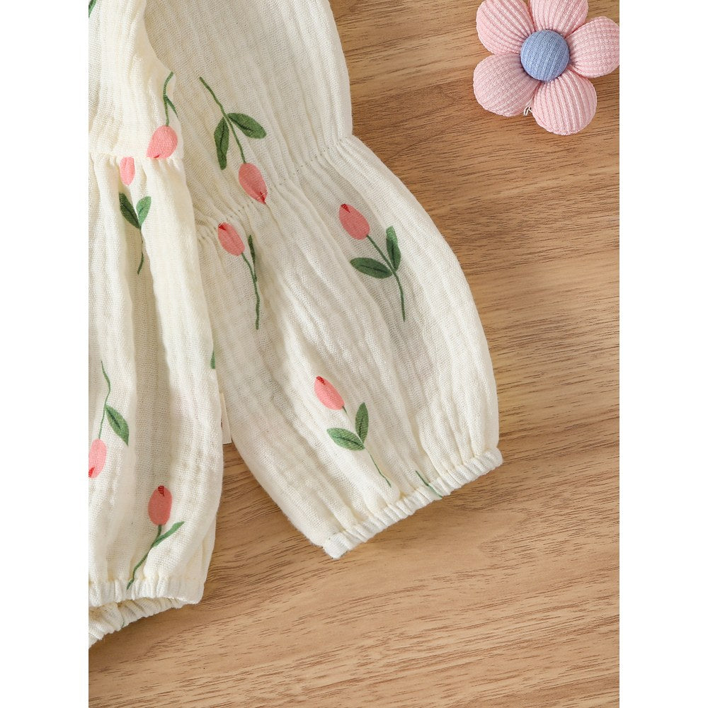 Baby Girls Flowers Pattern Long Sleeves Bodysuit