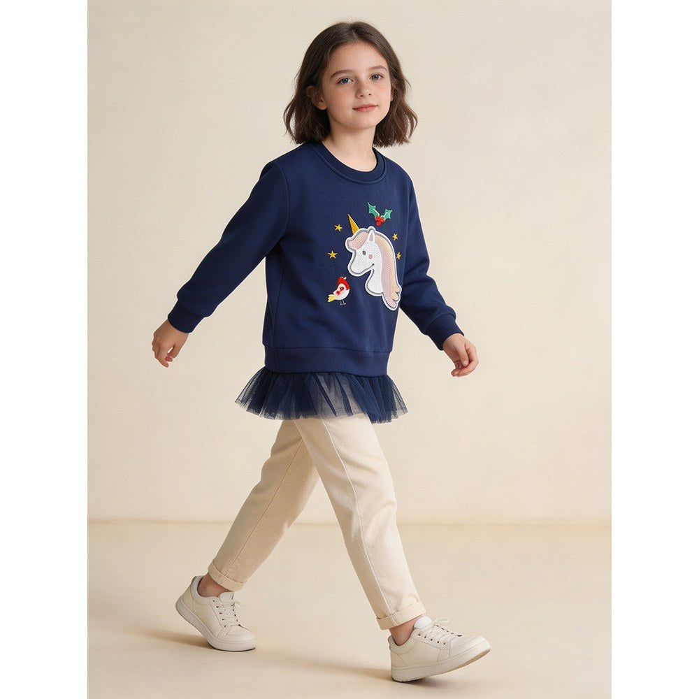 Kids Girls Animals Cartoon Pattern Crew Neck Long Sleeves Pullover