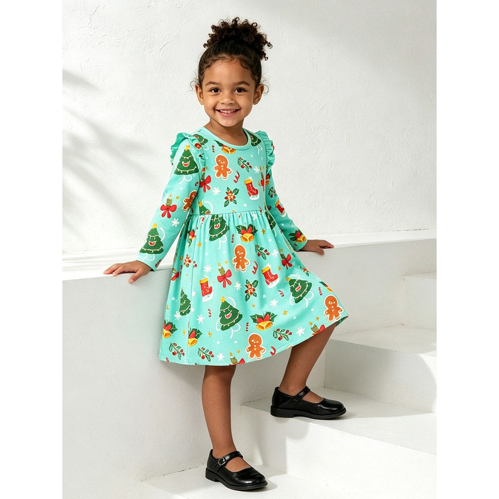 Christmas Baby Kids Girls Long Sleeves Cartoon Dress