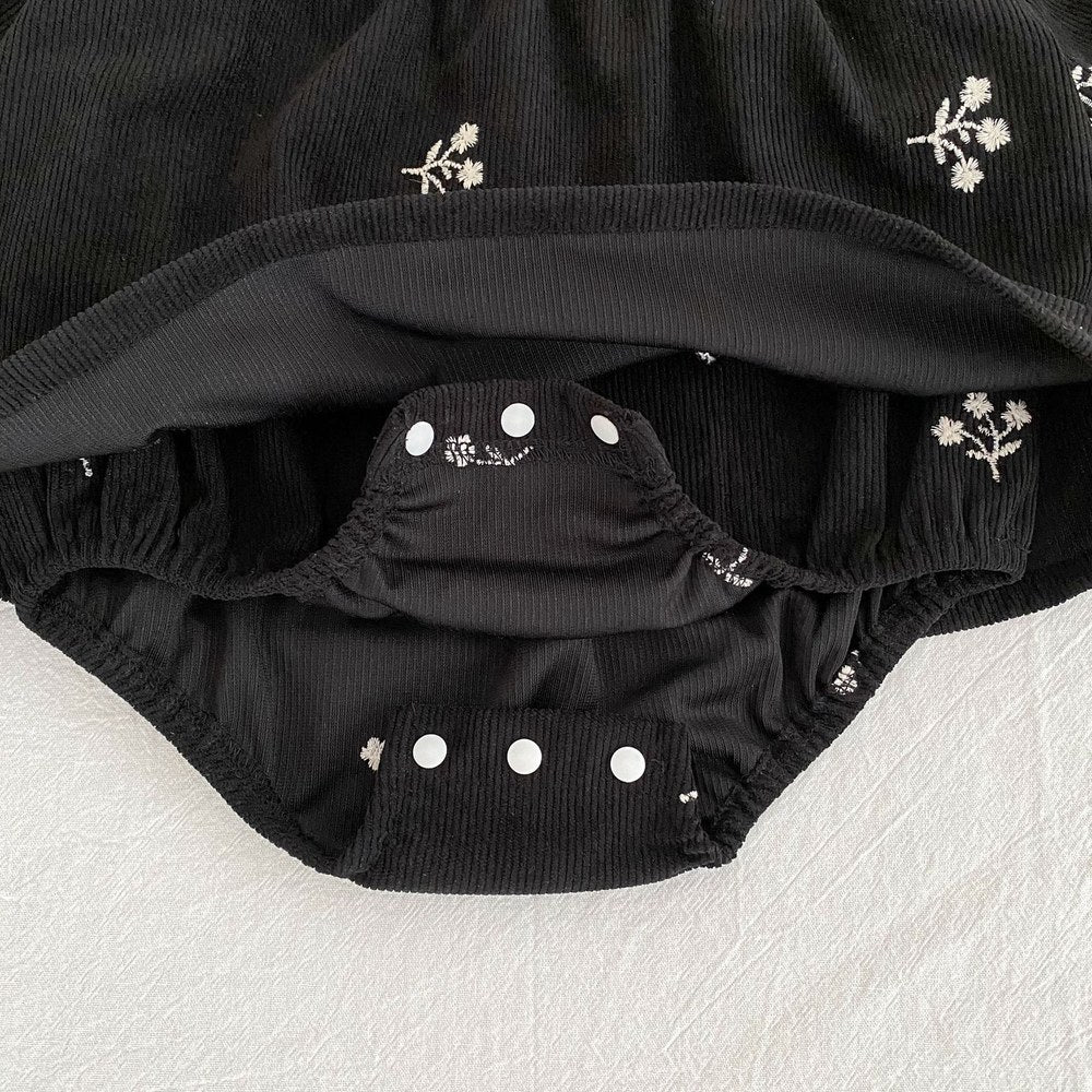 Baby Kids Girls Flowers Embroidered Long Sleeves Bodysuit Dress
