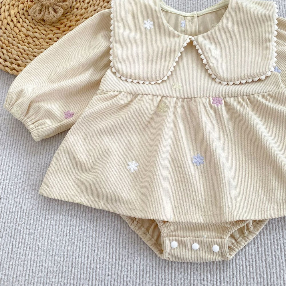 Baby Kids Girls Flowers Embroidered Long Sleeves Bodysuit Dress