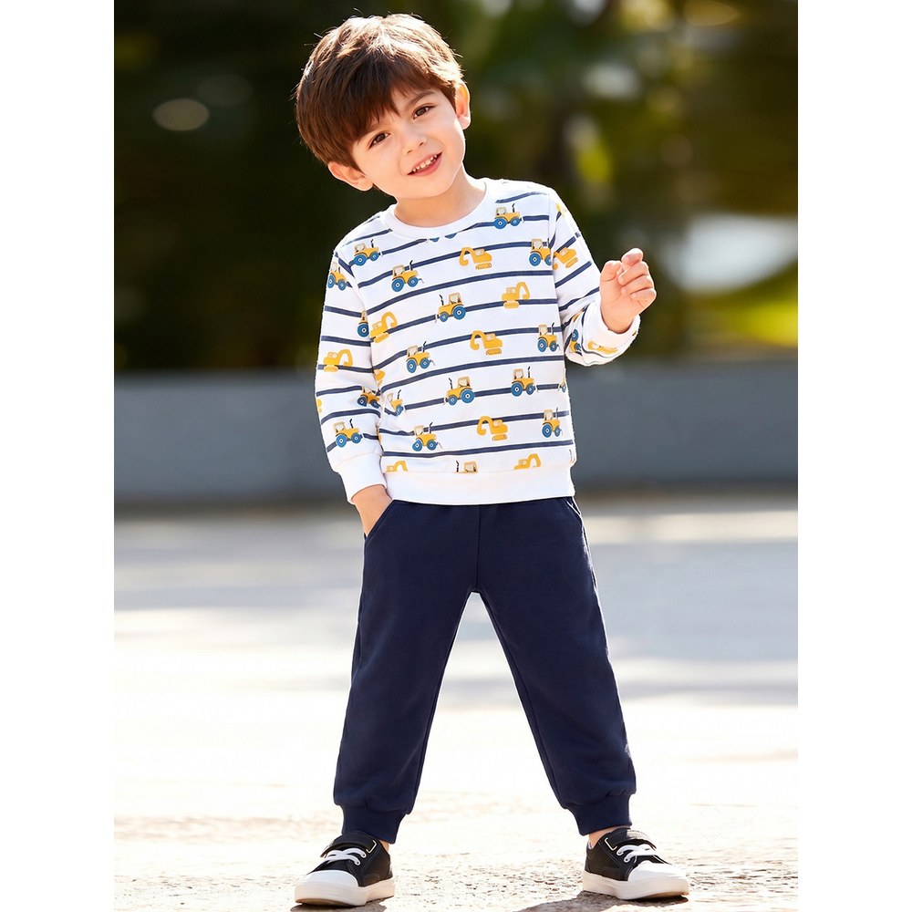 Baby Kids Boys Cartoon Pattern Long Sleeves Top and Solid Color Pants 2-piece Clothing Set