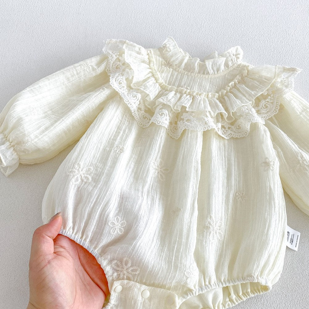 Baby Girls Long Sleeves Apricot Ruffle Design Bodysuit