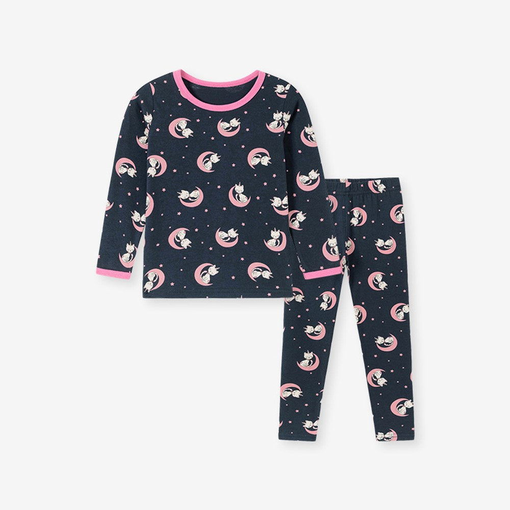 Baby Kids Girls Cartoon and Moons Pattern Long Sleeves Top and Pants 2-piece Clothing Set
