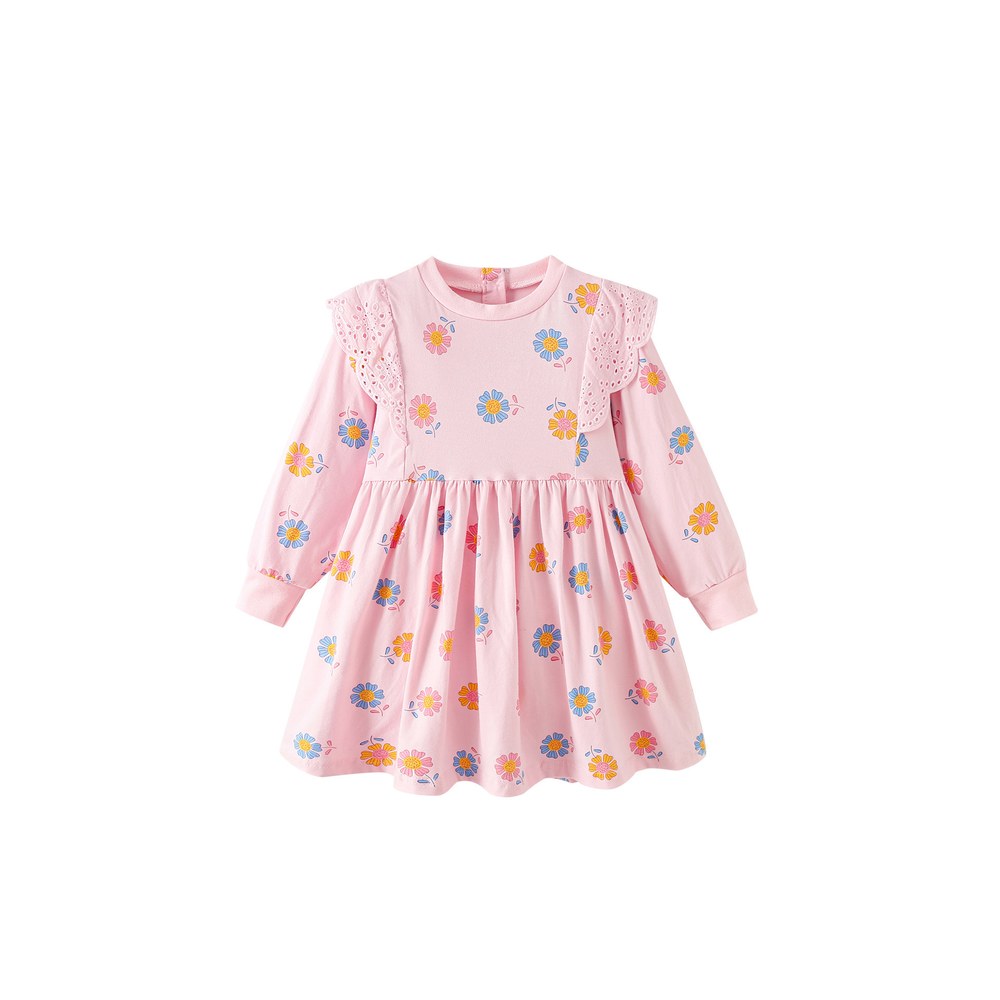 Baby Kids Girls Princess Floral Pattern Long Sleeves Dress