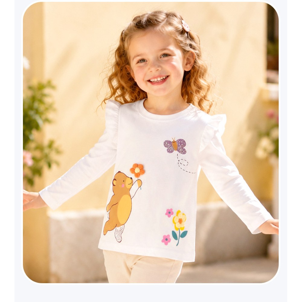 Baby Kids Girls Flowers and Cartoon Pattern Long Sleeves Top