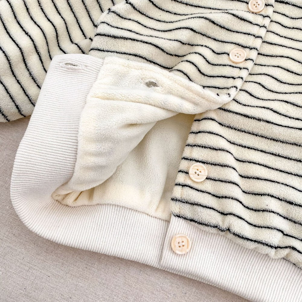 Baby Kids Boys Long Sleeves Striped Fluffy Coat and Pants 2-Piece Set