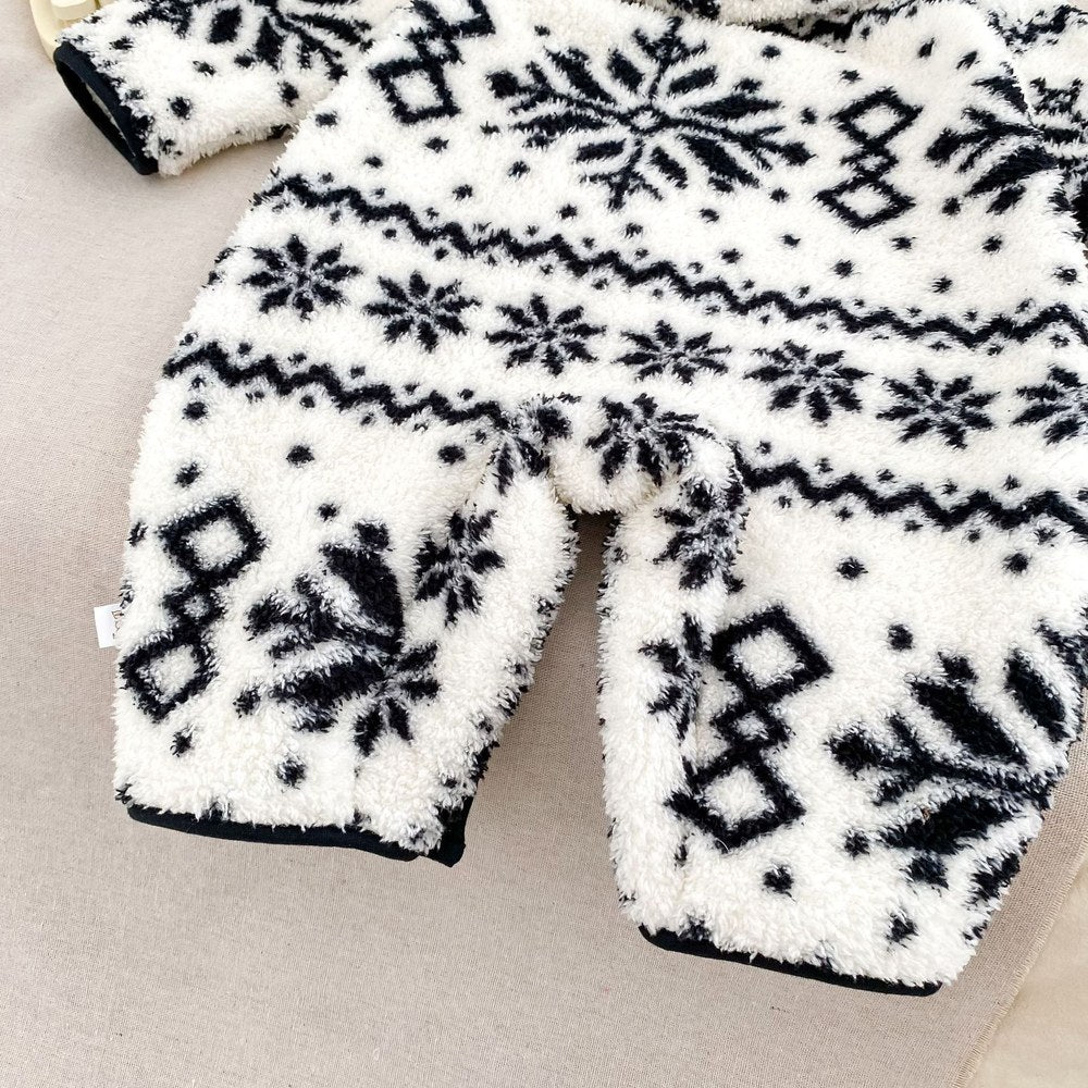 Baby Long Sleeves Vintage Snowflake Pattern Fluffy Warm Rompers