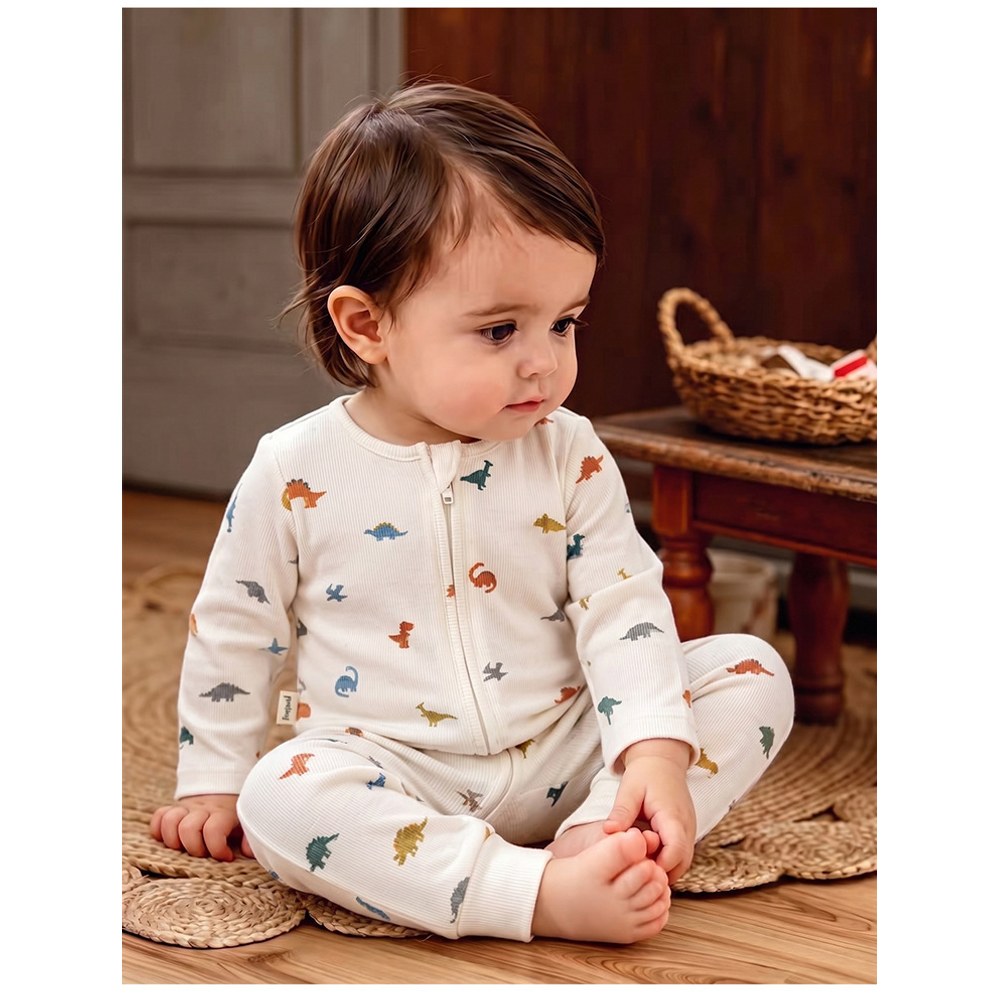 Baby Kids Unisex Long Sleeves Cartoon Pattern Zip-up Rompers
