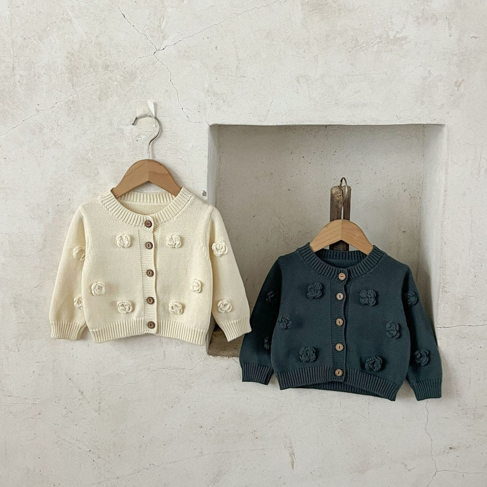 Baby Kids Girls Flowers Pattern Knitted Cardigan Sweater
