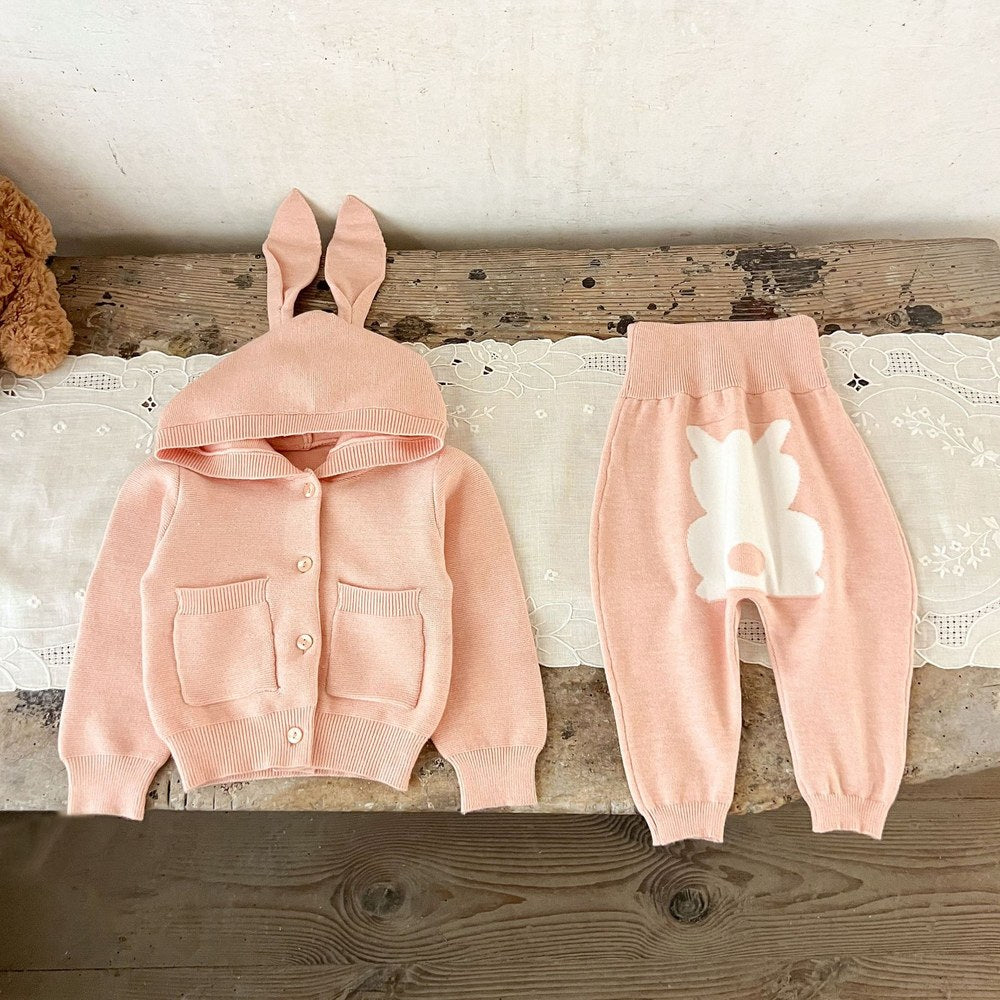 Baby Kids Long Sleeves Knitted Coat and Rabbits Pants 2-Piece Clothing Set