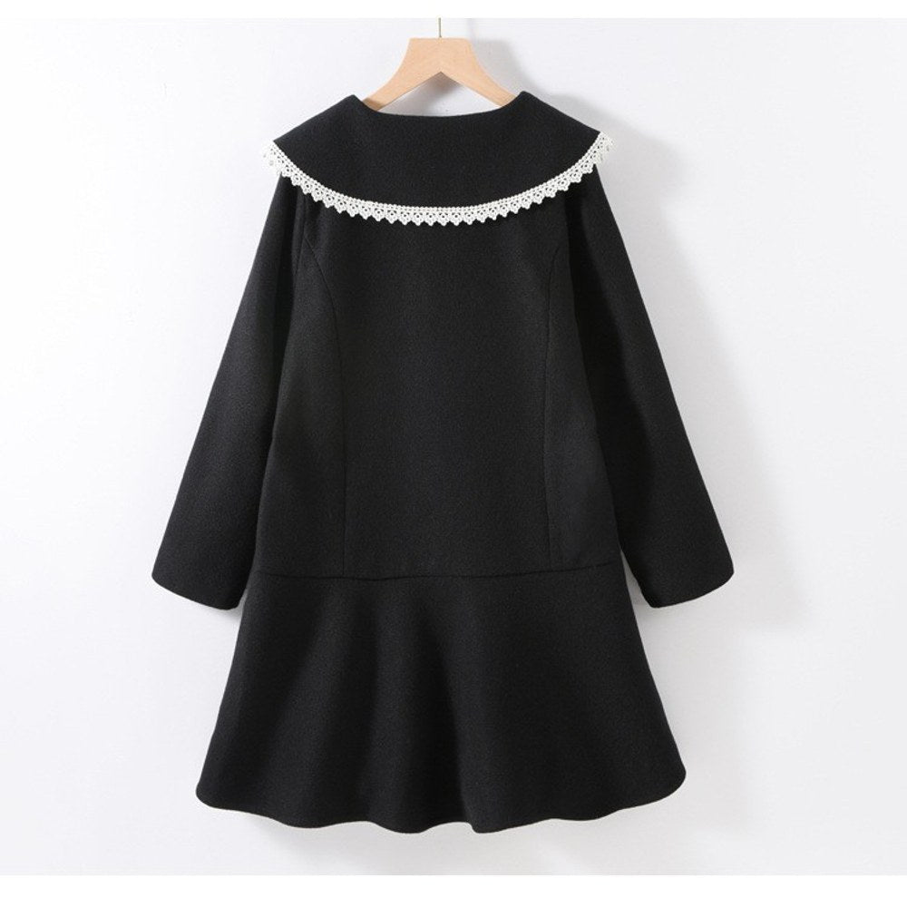 Long Sleeves Black Preppy One-Piece Dress for Stylish Girls