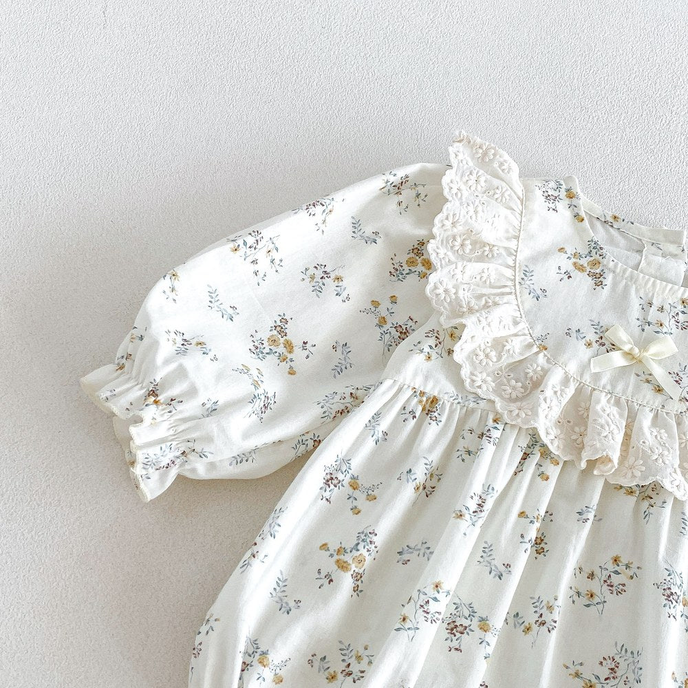 Baby Girls Long Sleeves Flowers Pattern Bodysuit with Hat
