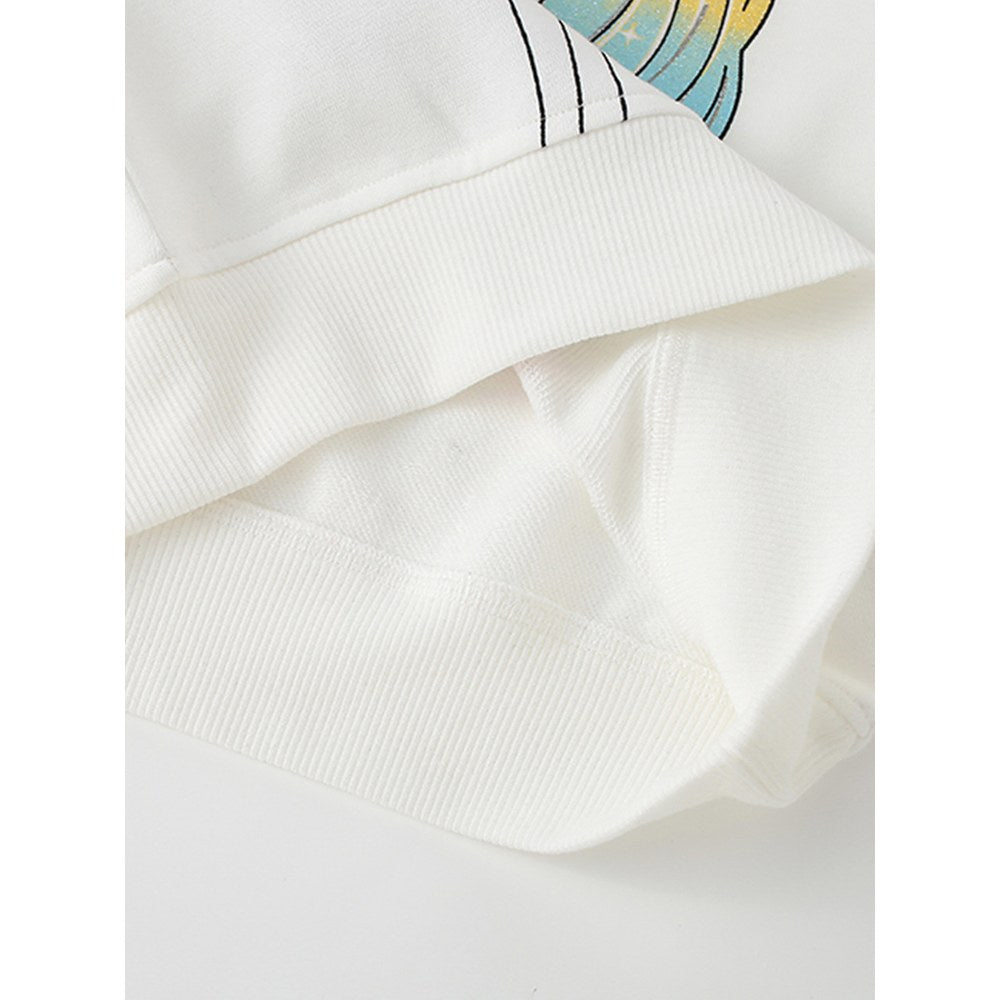 Kids Girls Horse Cartoon Print Crew Neck Long Sleeves Sweatshirt