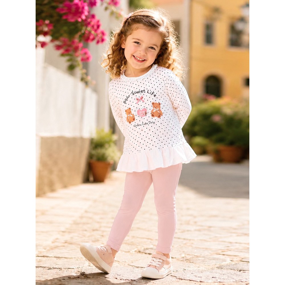 Baby Kids Girls Cartoon Pattern Long Sleeves Top and Pink Pants 2-piece Clothing Set