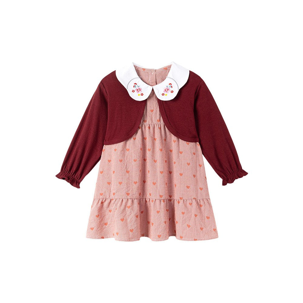 Baby Kids Girls Hearts Pattern Sleeveless Dress and Solid Color Coat 2-piece Clothing Set