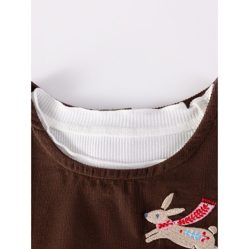 Baby Kids Girls Mushrooms Pattern Sleeveless Vest, White Top and Brown Skirt 3-piece Clothing Set
