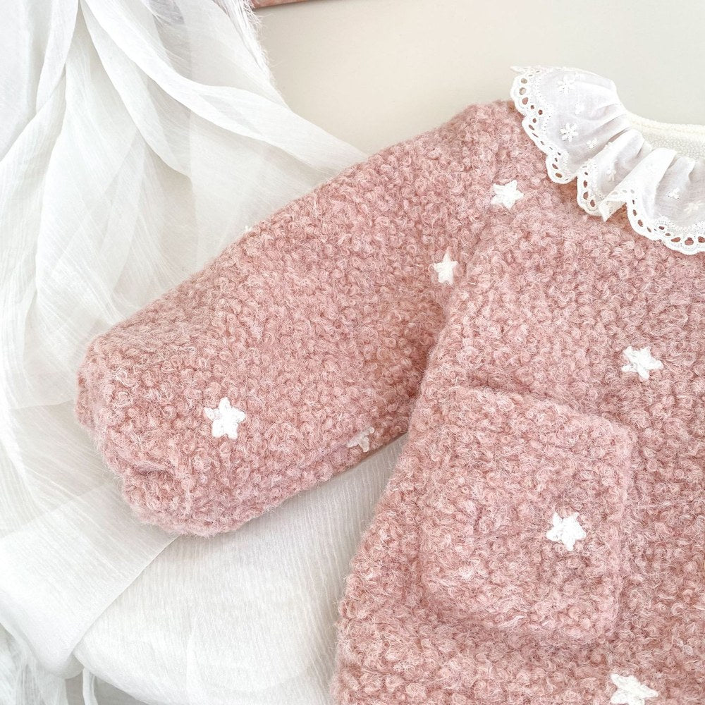 Baby Kids Girls' Fluffy Stars Pattern Coat with Collar