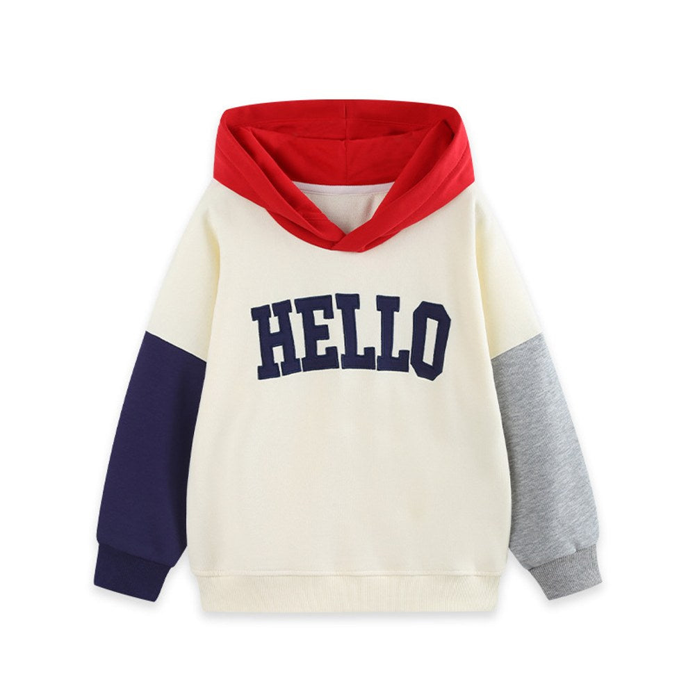 Baby Kids Boys Letters Pattern Color Patchwork Long Sleeves Hoodie