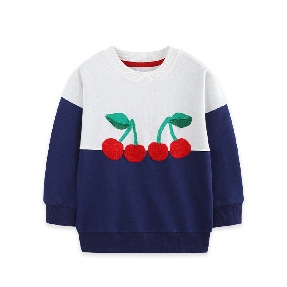 Kids Girls Cherry Pattern Crew Neck Long Sleeves Sweatshirt