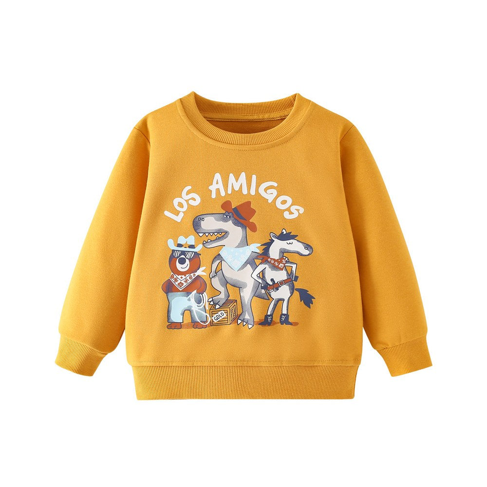 Kids Boys Cartoon Pattern Crew Neck Long Sleeves Sweatshirt