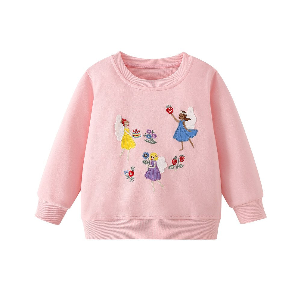 Kids Girls Cartoon Pattern Crew Neck Long Sleeves Sweatshirt