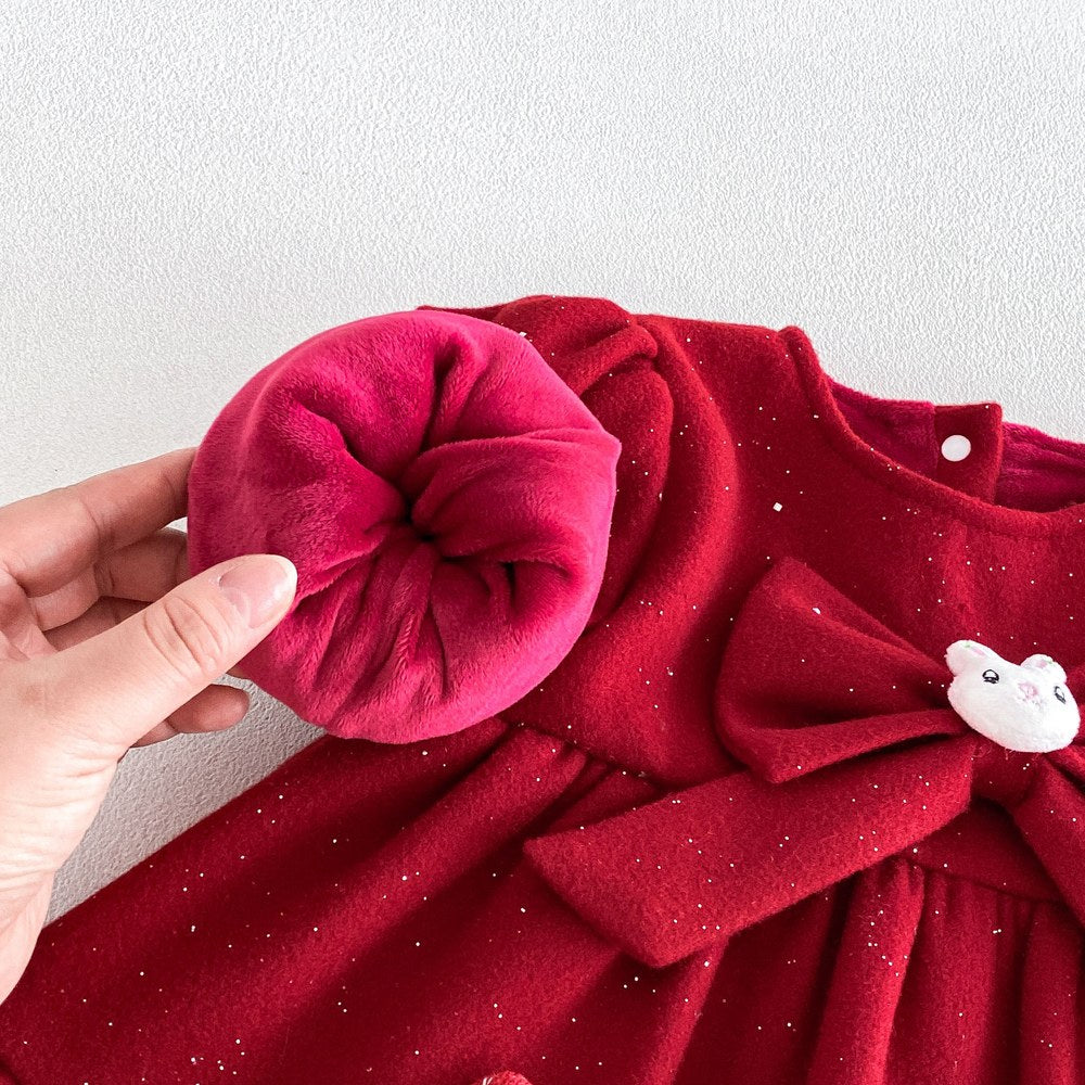 Baby Girls Long Sleeves Dots Pattern Warm Bodysuit Dress