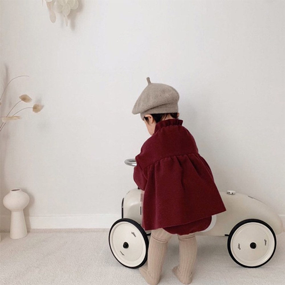 Baby Girls Long Sleeves Ruffle Neck Plain Bodysuit