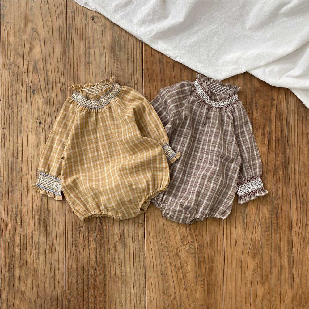 Baby Girls Long Sleeves Vintage Plaid Bodysuit