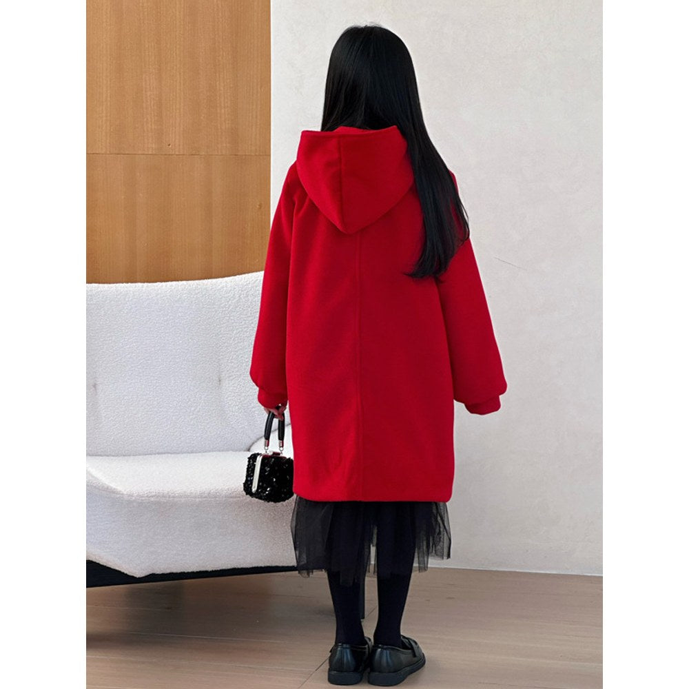 Girls Padded Mid Length Red Coat for and Christmas