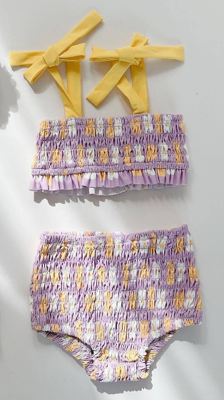 Baby Girl Flower Pattern Fashion Swimwear Sets, MyKids-USA®, Baby & Toddler Swimwear, MyKids-USA - Size/Age - 66 (3-6M) - Color - Yellow - - - JM23204100027-F