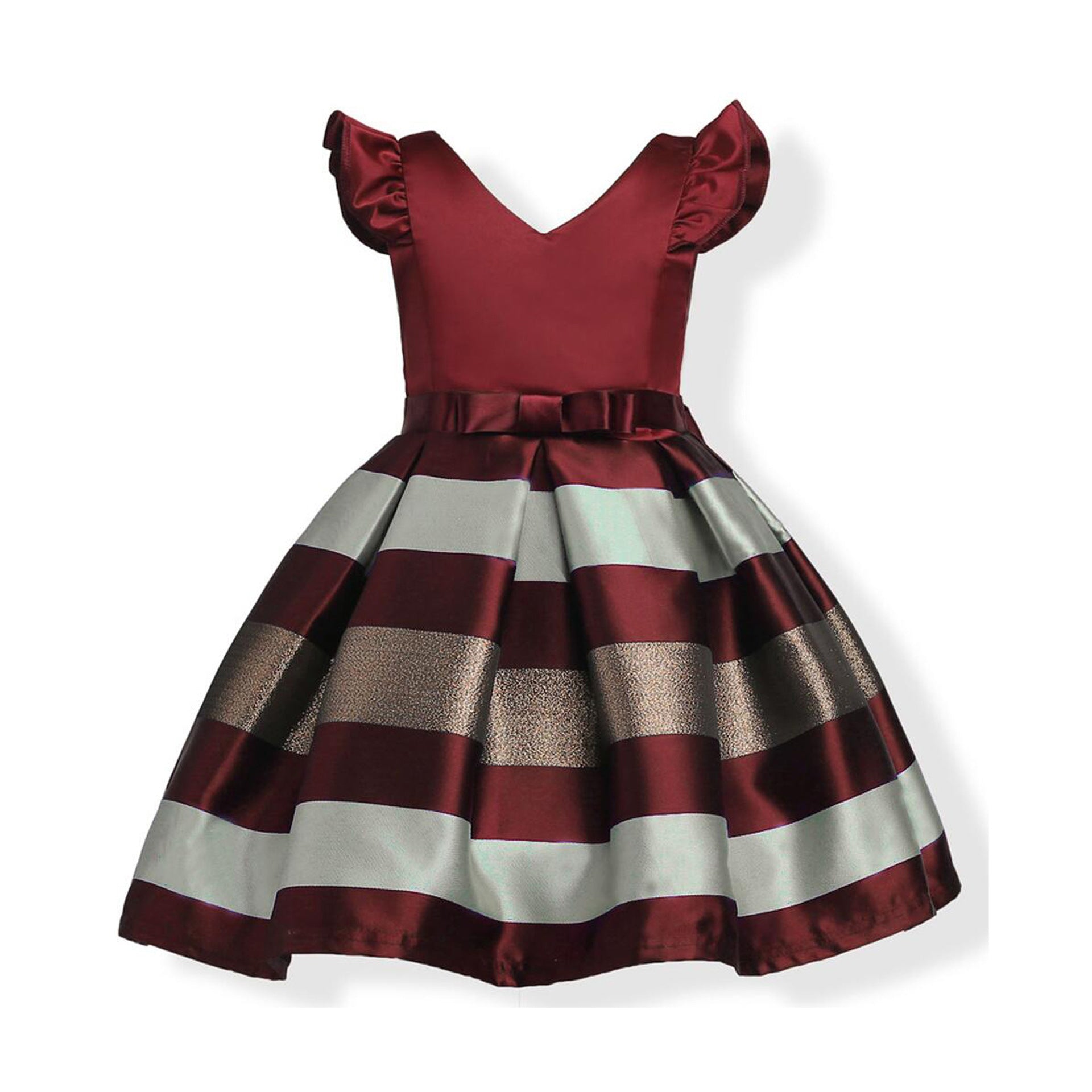 Baby Girl Striped Pattern V-Neck Western Style Formal Dress MyKids-USA Baby Girl Striped Pattern V-Neck Western Style Formal Dress MyKids-USA
