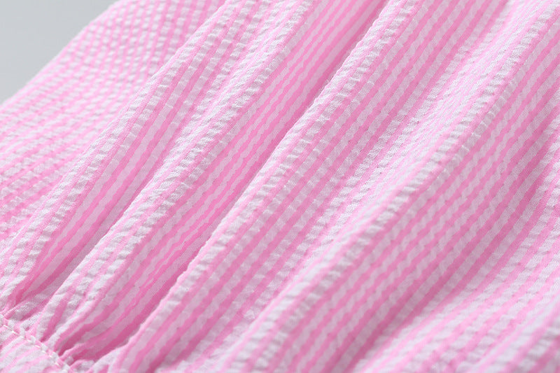 Baby Girl Striped Pattern Ribbon Patchwork Ruffle Cuff Design Sleeveless Onesie, MyKids-USA®, Baby One-Pieces, MyKids-USA - - - - - - -