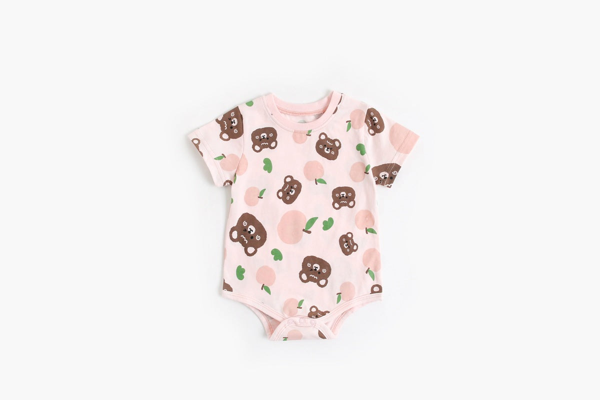 Baby Boy And Girl Cartoon Print Short-Sleeved O-Neck Casual Onesies In Summer
