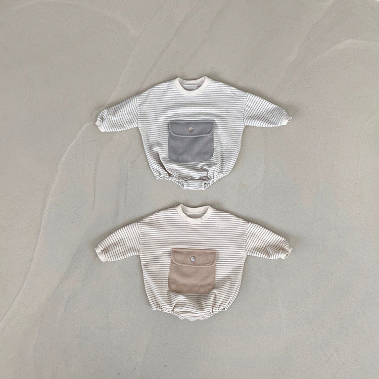 Baby Girl Striped Pattern Big Pocket Design Newborn Bodysuit, MyKids-USA®, Baby One-Pieces, MyKids-USA - - - - - - -