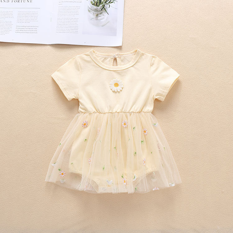 Baby Girl Embroidery Daisy Short-Sleeved Round Collar Dress MyKids-USA Baby Girl Embroidery Daisy Short-Sleeved Round Collar Dress MyKids-USA