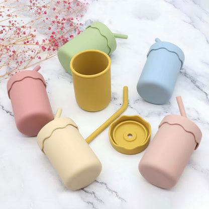 Baby Food Grade Silicone Straw Water Cup Training Leakproof Drop Resistant Drinking Cups