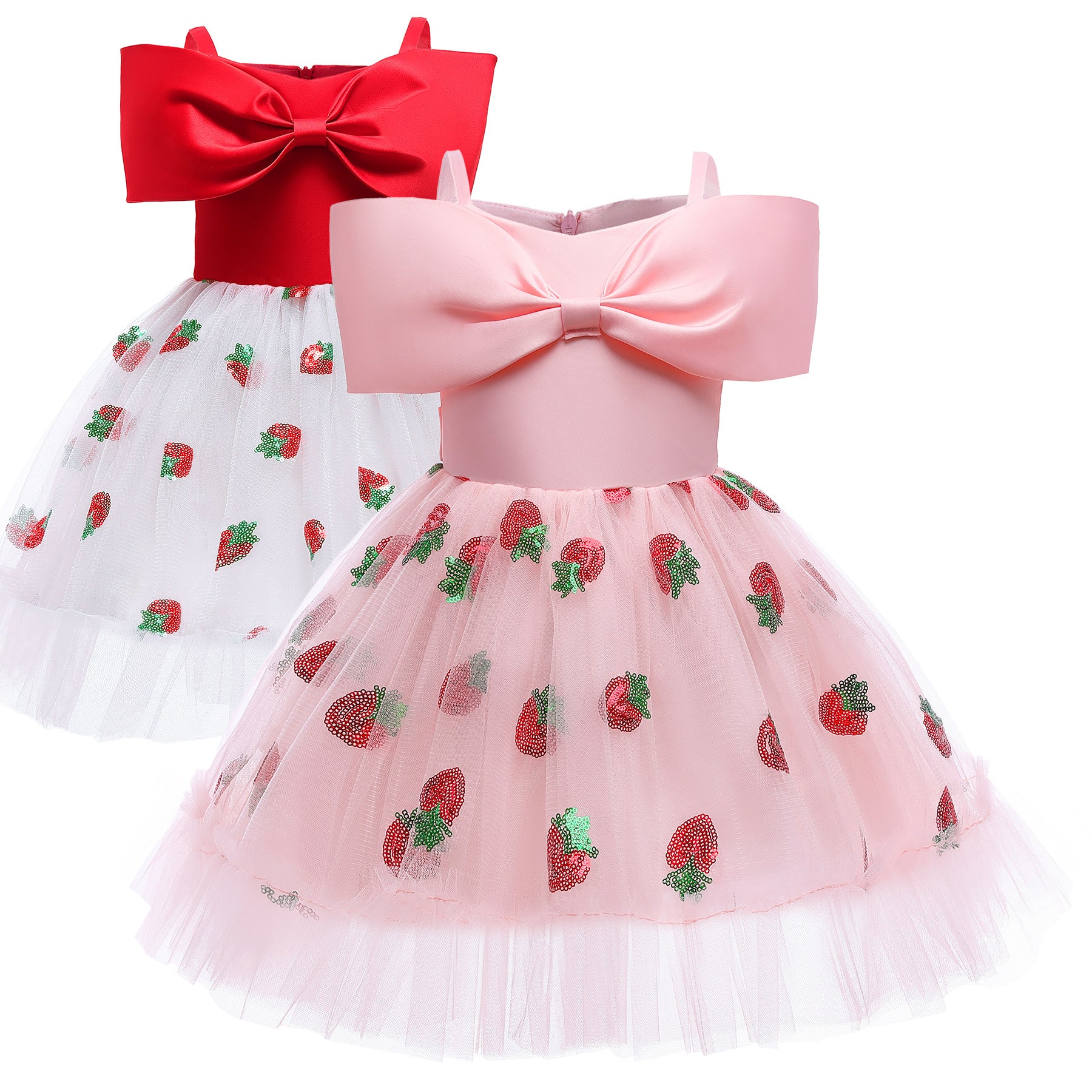 Baby Girl Strawberry Sequins Pattern Bow Tie Design Sling Tutu Formal MyKids-USA Baby Girl Strawberry Sequins Pattern Bow Tie Design Sling Tutu Formal MyKids-USA