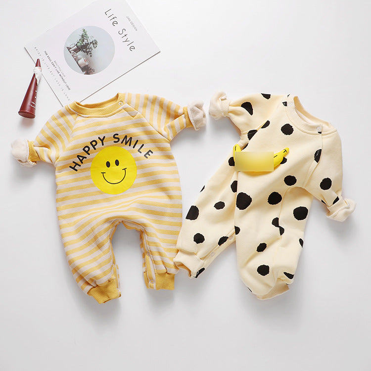Baby 1pcs Striped & Dot Pattern Long Sleeved Romper Jumpsuit, MyKids-USA®, Baby & Toddler Sleepwear, MyKids-USA - - - - - - -