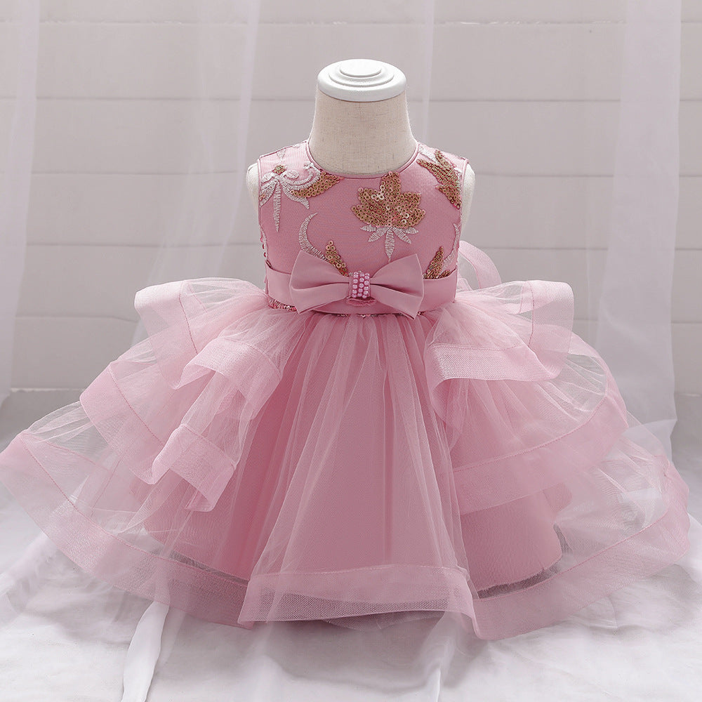 Baby Girl Sequins Patched Design Sleeveless Tutu Style Baptism Birthday Dress, MyKids-USA®, Baby & Toddler Dresses, MyKids-USA - - - - - - -