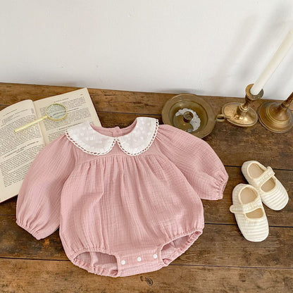 Baby Girl Solid Color Long Sleeve Loose Cotton Bodysuit